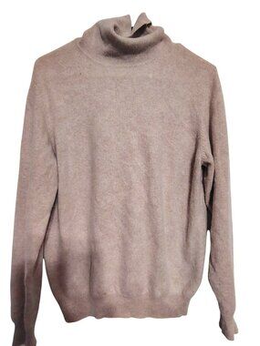 Herman Geist Size Medium 100% Cashmere Sweater Beige Cowl Neck Quiet Luxury